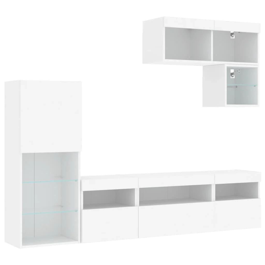 Mobile TV multimediale Scaffale TV Credenza TV Sala da pranzo Soggiorno Camera da letto con LED 6 pezzi Legno composito bianco 02_0029426