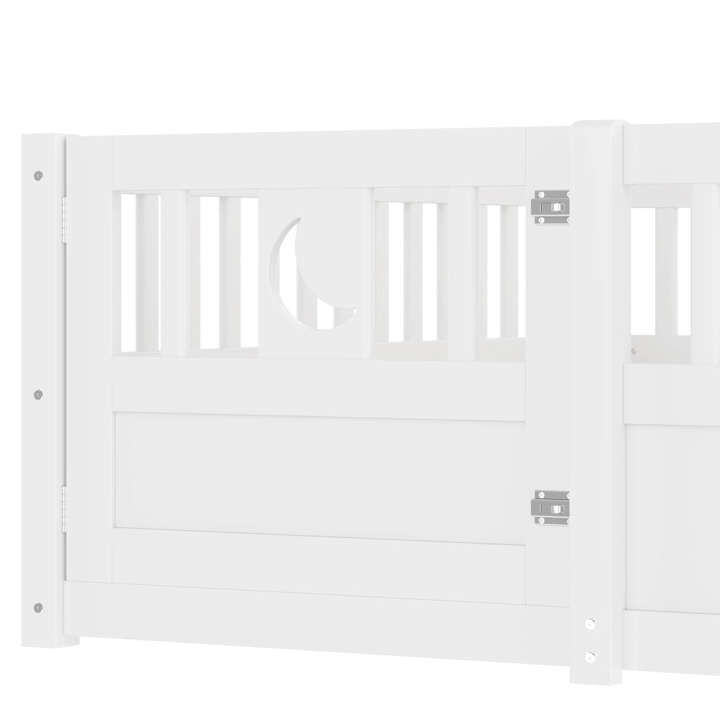 OKWISH Letto Bambini 140×190 cm, Letto Singolo con Spondine con Blocco di Sicurezza, Decoro Stelle e Luna, senza Materasso, in Pino, Bianco