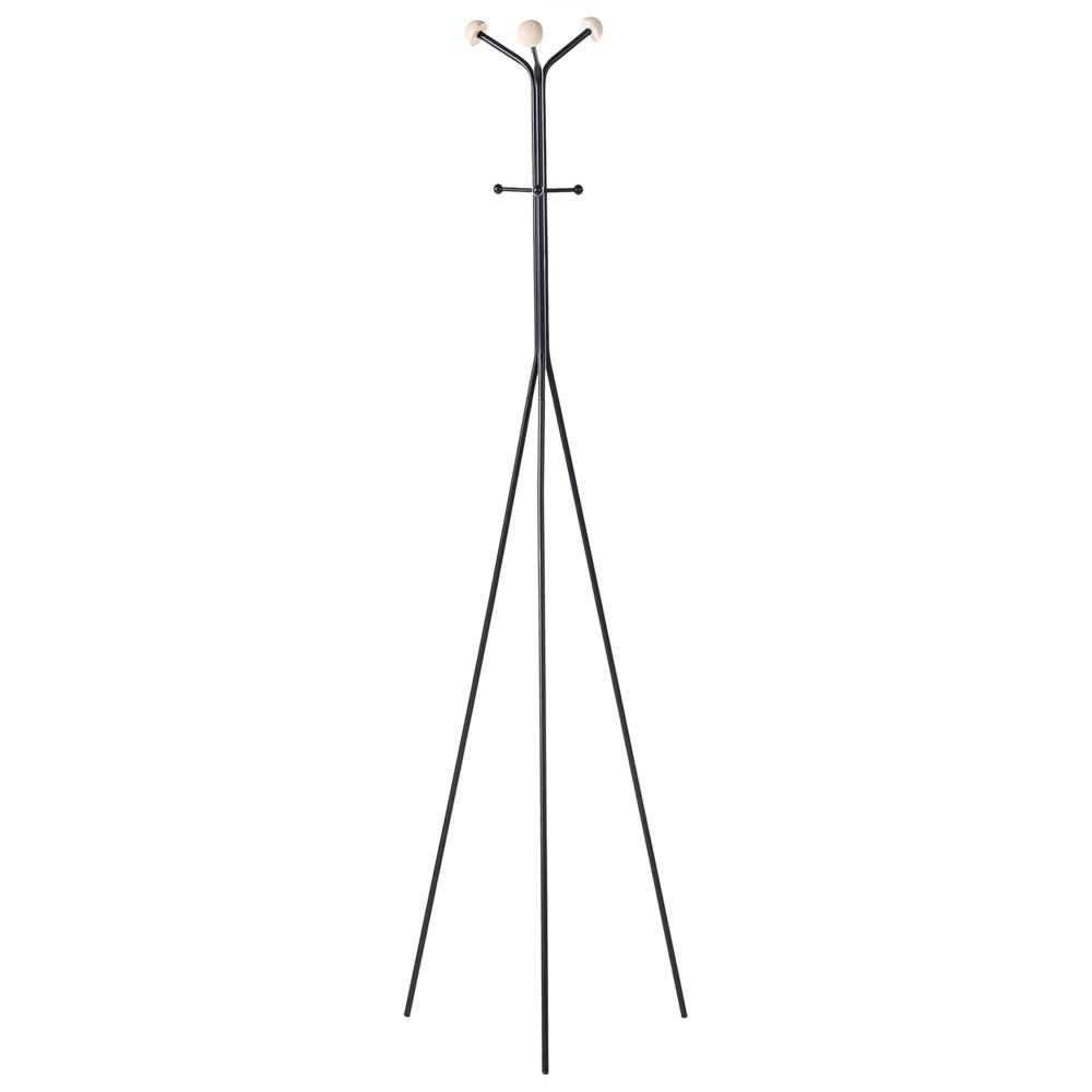 Appendiabiti in acciaio nero, 176 cm, appendiabiti da terra con dettagli in legno e 6 ganci, moderno per ingresso