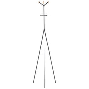 Appendiabiti in acciaio nero, 176 cm, appendiabiti da terra con dettagli in legno e 6 ganci, moderno per ingresso