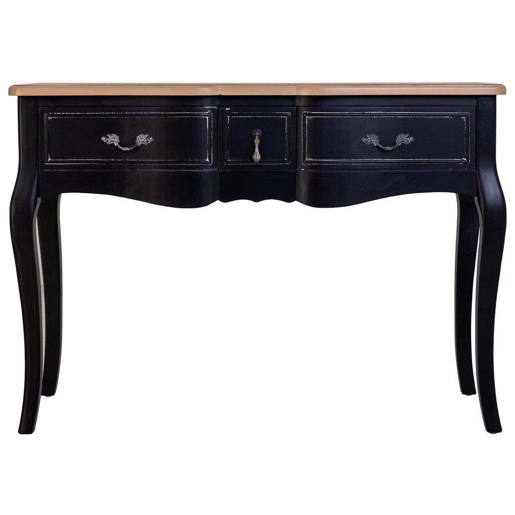 Console in legno laccato nero invecchiato con 3 cassetti 115x50x80h cm