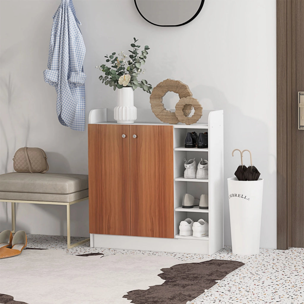 Armadio Scarpiera Moderno con 2 Ante e Ripiani Regolabili per 12 Paia di Scarpe ¨C Zephmum ¨C 83x30x90 cm Legno Naturale