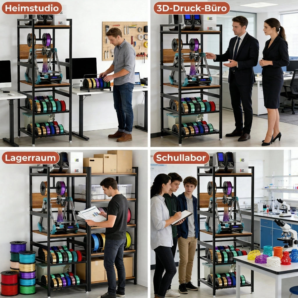 Mobile contenitore per stampante 3D con porta filamento a T e ripiani in metallo, per officina e casa, nero 67.5 × 67.5 × 26.0 cm