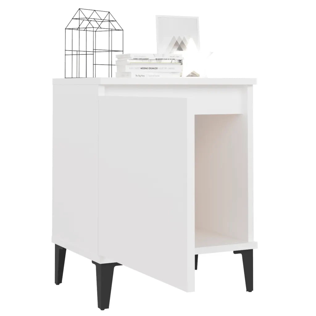 Comodino | Armadio da Notte | Mobiletto da notte con Gambe in Metallo Bianco 40x30x50 cm