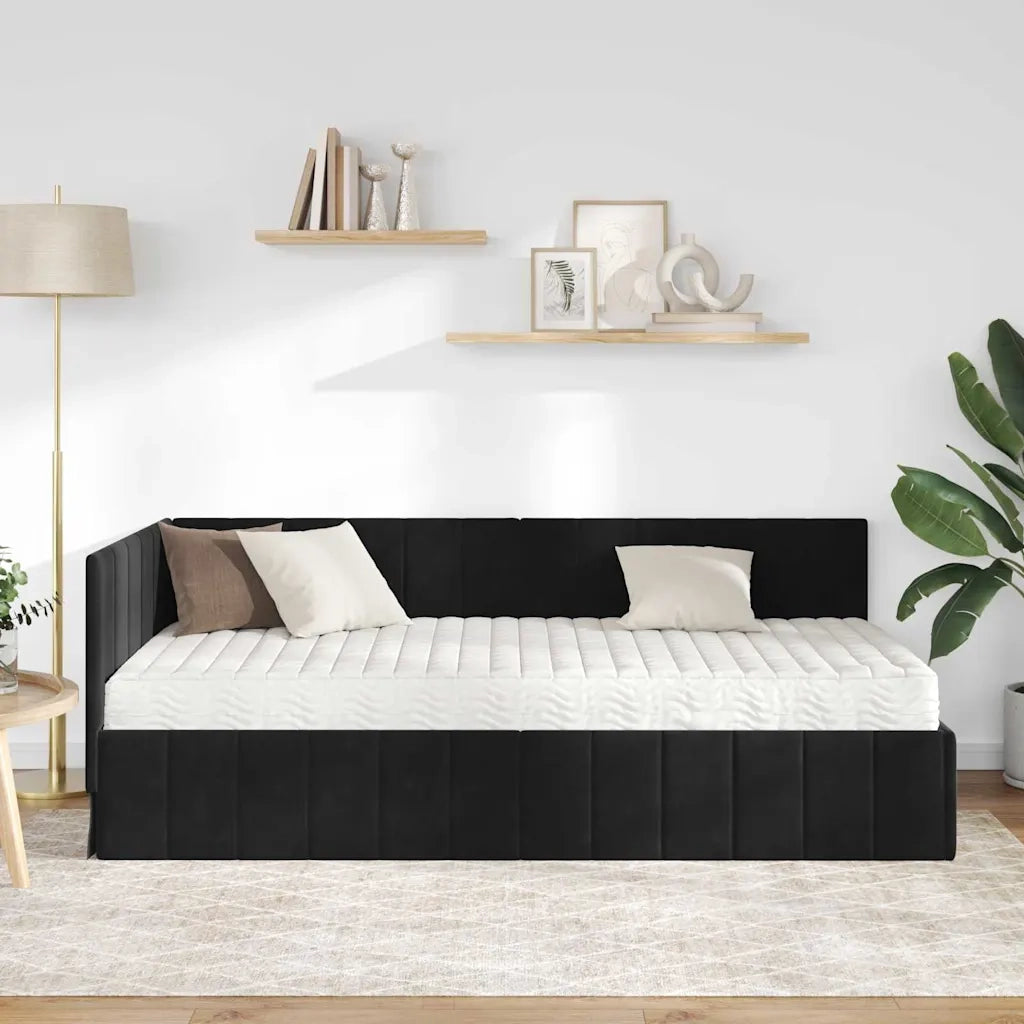 Struttura Letto Angolare con Materasso 2 pz-Giroletto con materasso Nero Velluto 345166