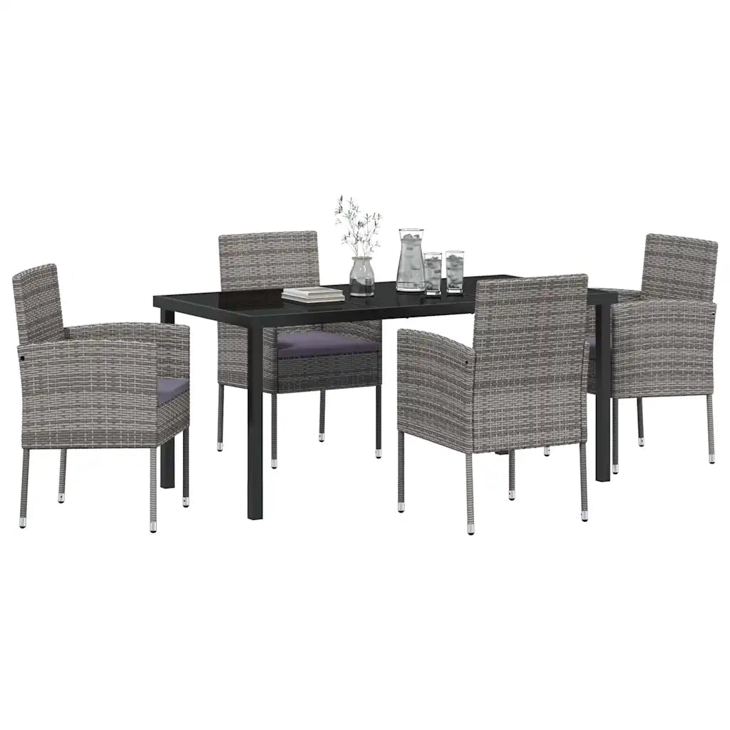 Set da Pranzo per Giardino con cuscino 5 pcs Grigio polyrattan 3380060