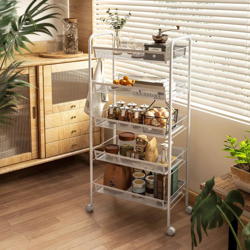 CARRELLO DA CUCINA A 5 CESTELLI 45 x 26,5 x 106 cm Acciaio Bianco