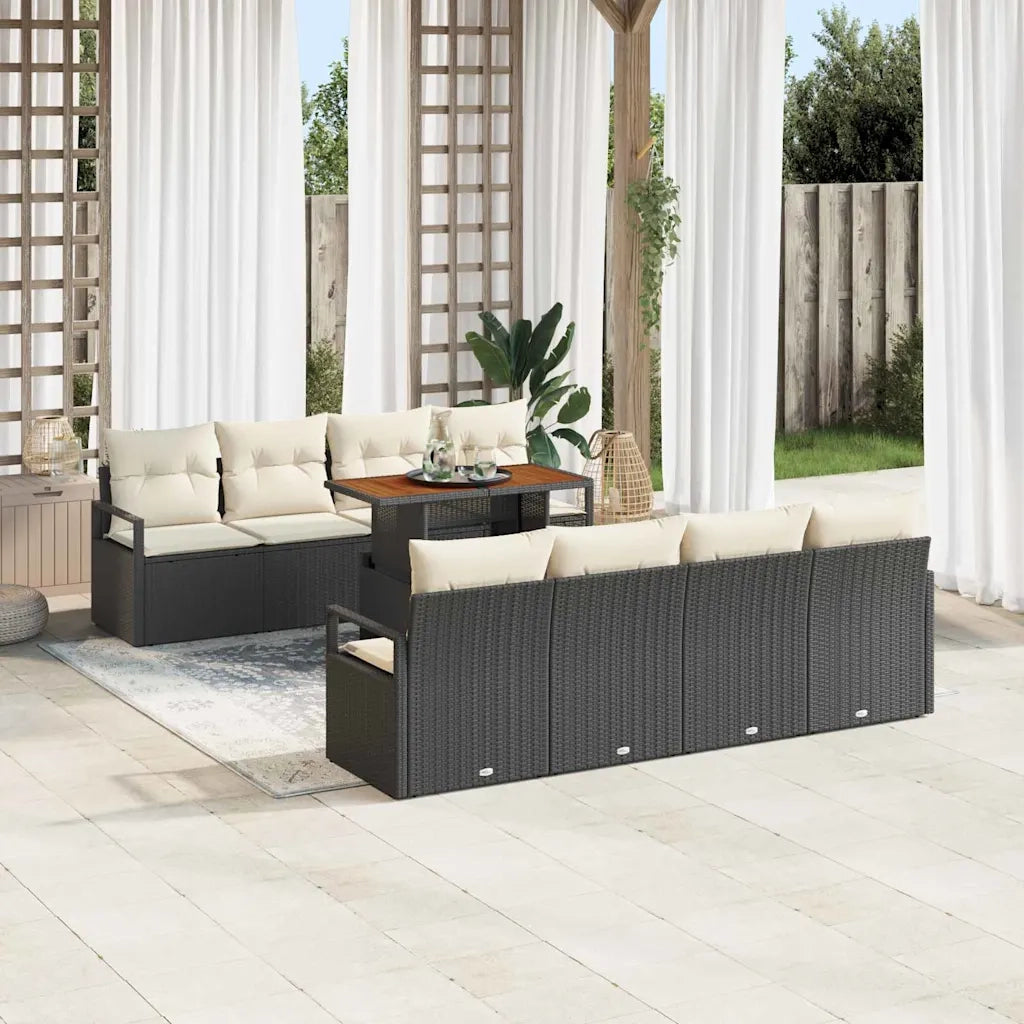 Set Divano da Giardino con cuscino 9 pcs Nero e Crema 3349683