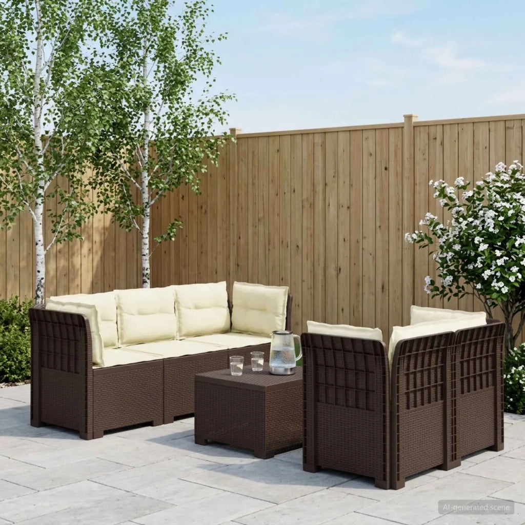 Divano da Giardino 5 Posti con Cuscini Stile Rattan PP Marrone 3443910
