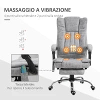 Sedia da Ufficio Massaggiante e Riscaldante ad Altezza Regolabile, Poltrona con Poggiapiedi, Sedia Ergonomica in Microfibra, 62x70x113-120 cm, Grigio