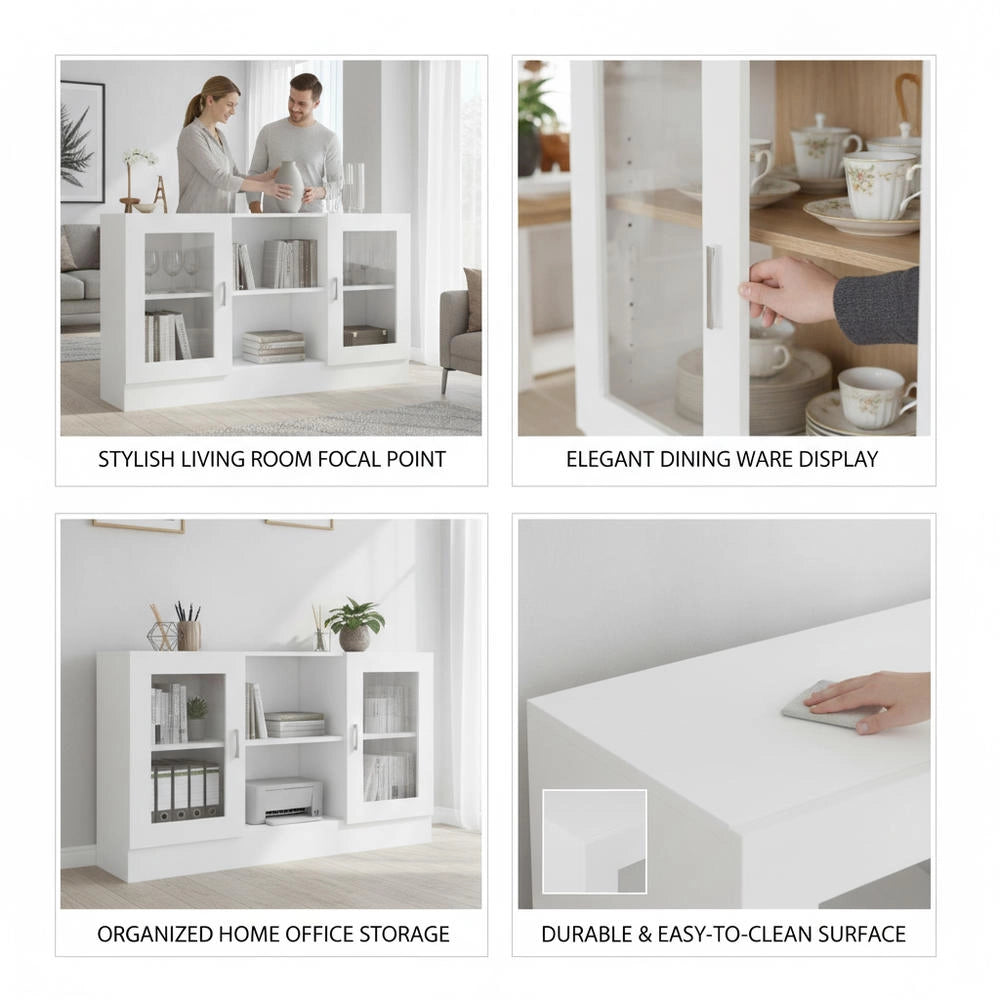 White Display Cabinet 120x30.5x70 Cm, Made Of Engineered Wood