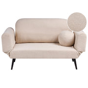 Divano letto con funzione letto cuscino rotondo rivestimento in bouclé gambe in ferro per soggiorno o camera da letto color beige