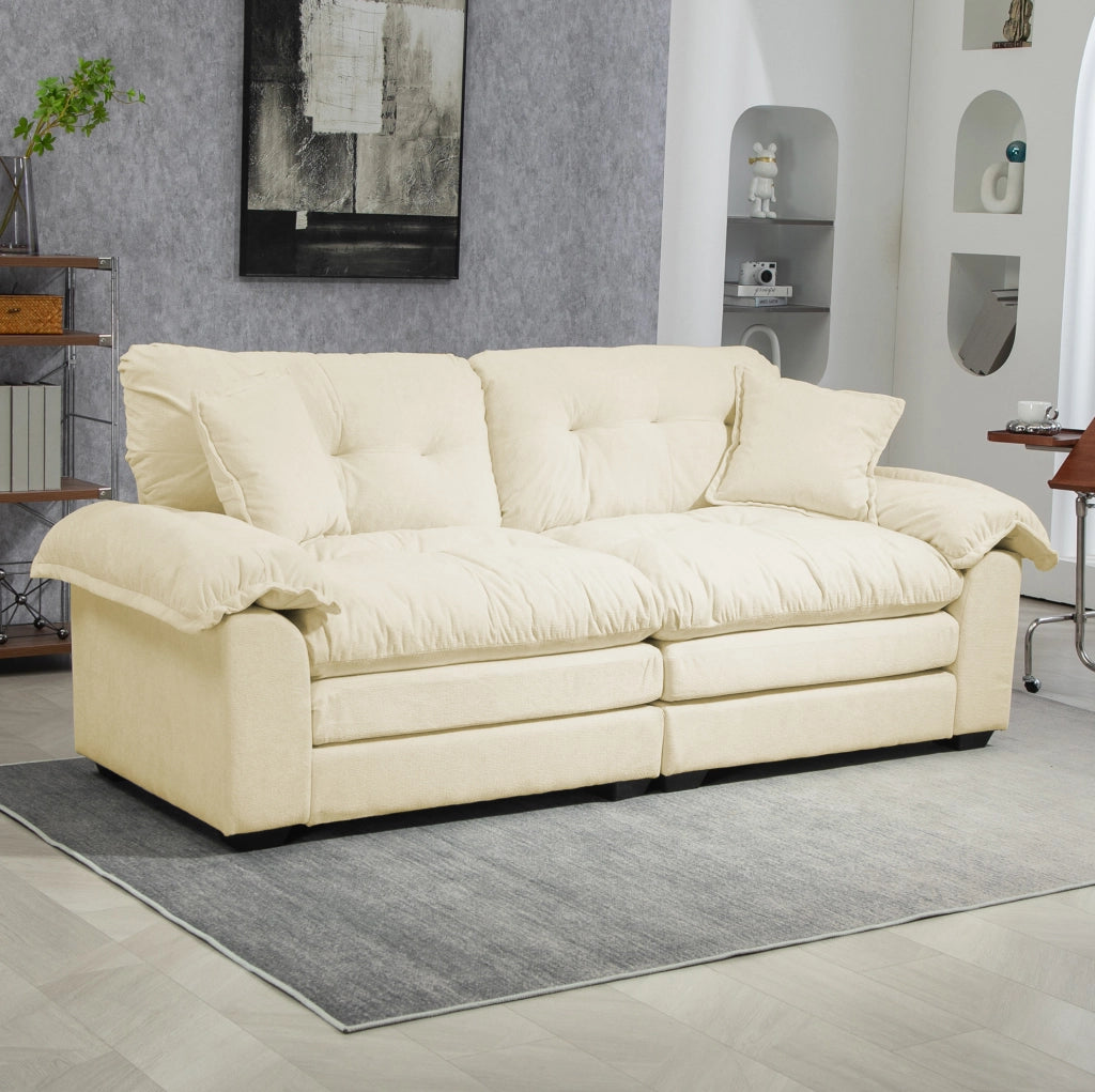 Divano 2 posti 214 cm in ciniglia beige con cuscini sfoderabili HAVRYA