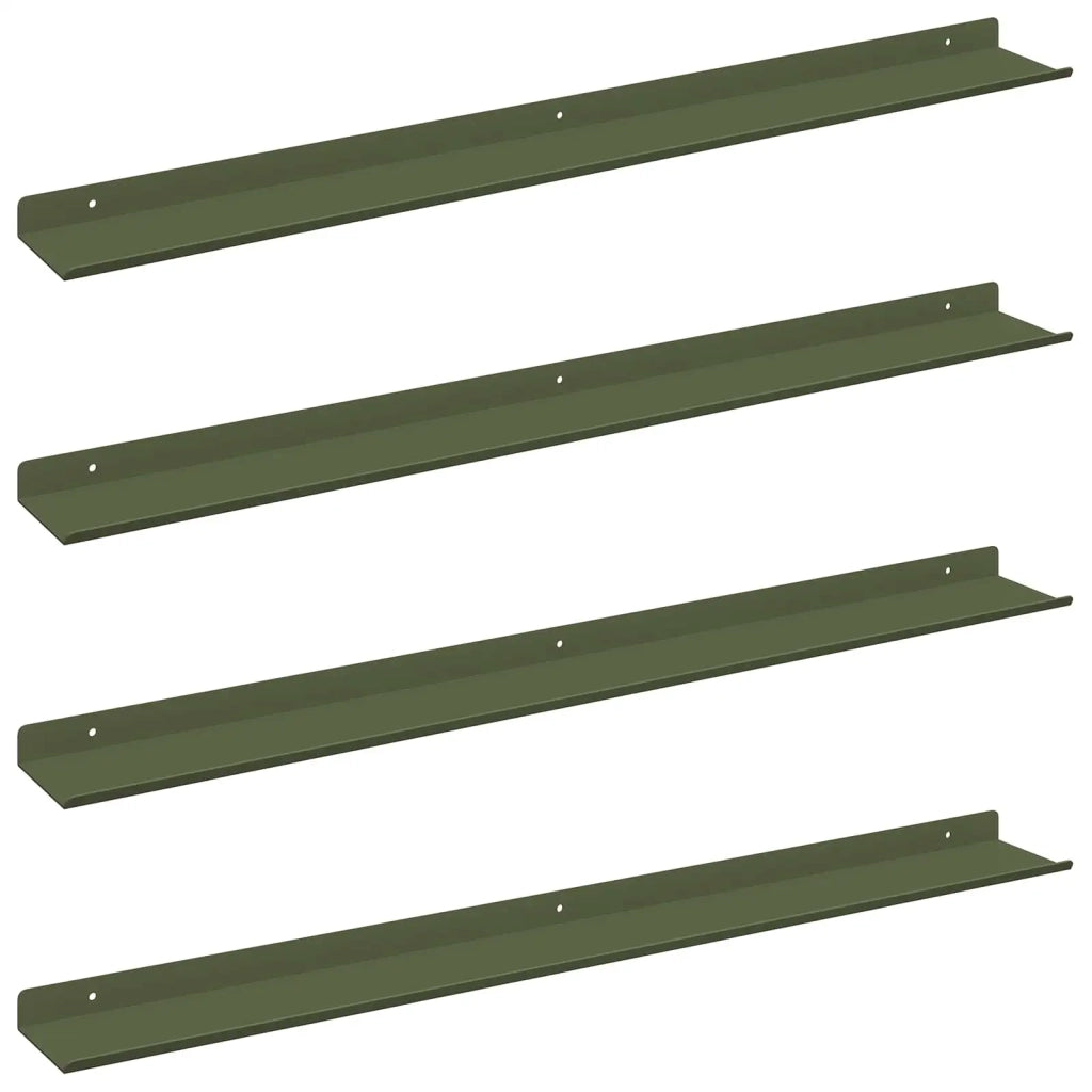 4 pz Mensola | Ripiano | Scaffale sospesa Verde oliva 80 x 9 x 2,5 cm Acciaio