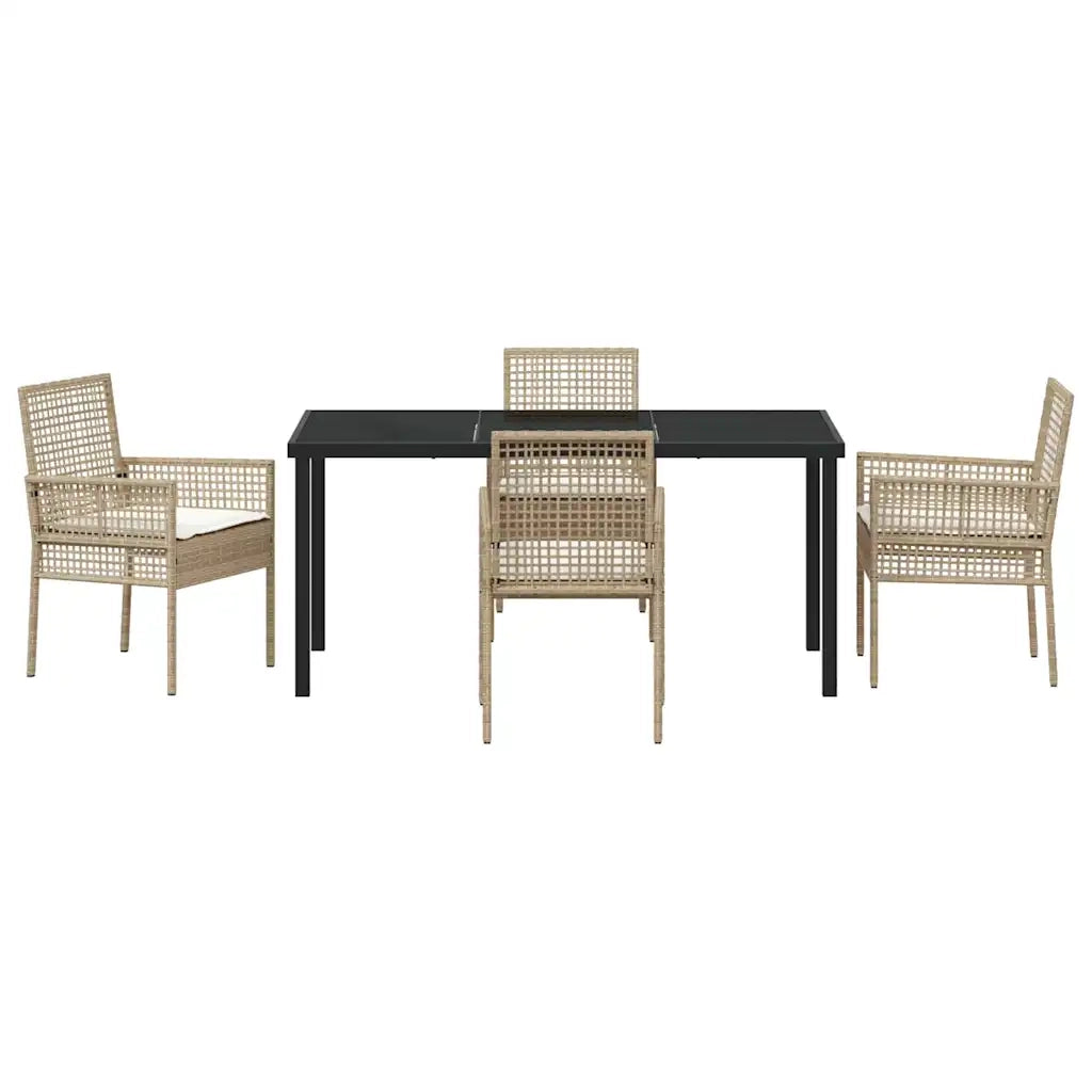 Set da Pranzo per Giardino con cuscino 5 pcs Beige polyrattan