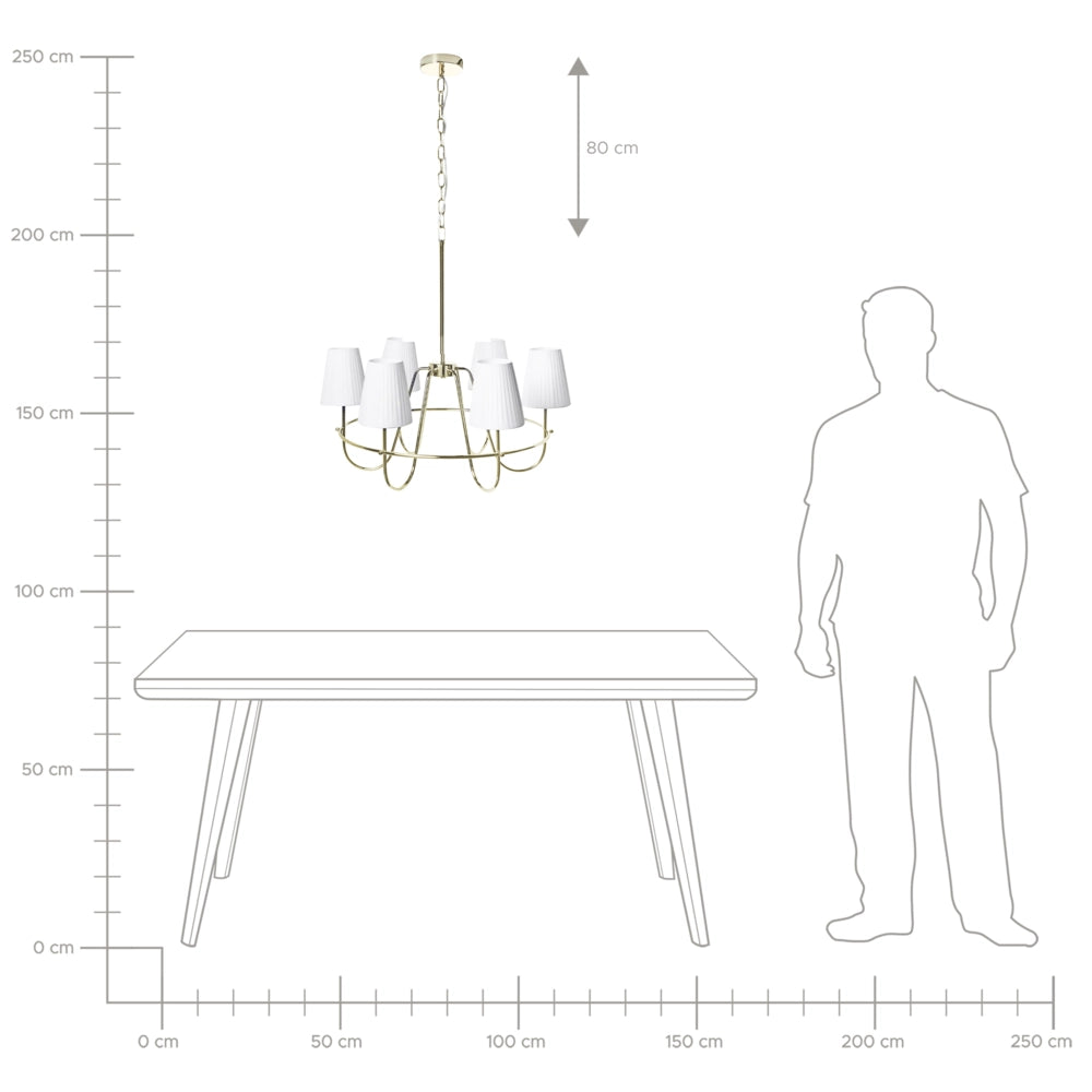 Lampadario a 6 luci in stile tradizionale per soggiorno e sala da pranzo con base in metallo e paralumi in tessuto oro