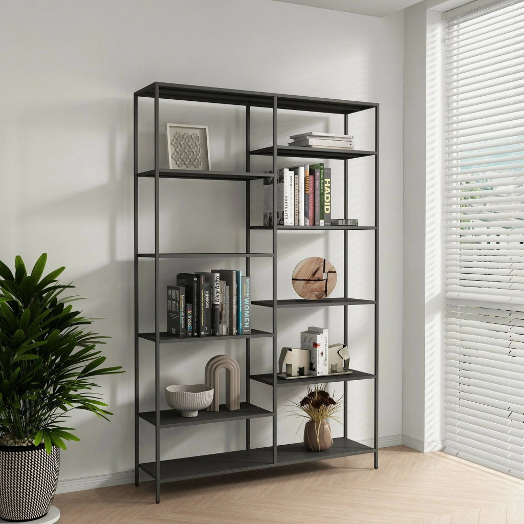 Libreria Dorgali, Scaffale da ufficio, Mobile portalibri, Biblioteca, 120x30 h188 cm, Ardesia