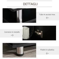 Mobile Porta TV Classico da Soggiorno con 2 ripiani e 2 Armadietti, in MDF e Acciaio Inox, Nero, 120x39.5x52cm