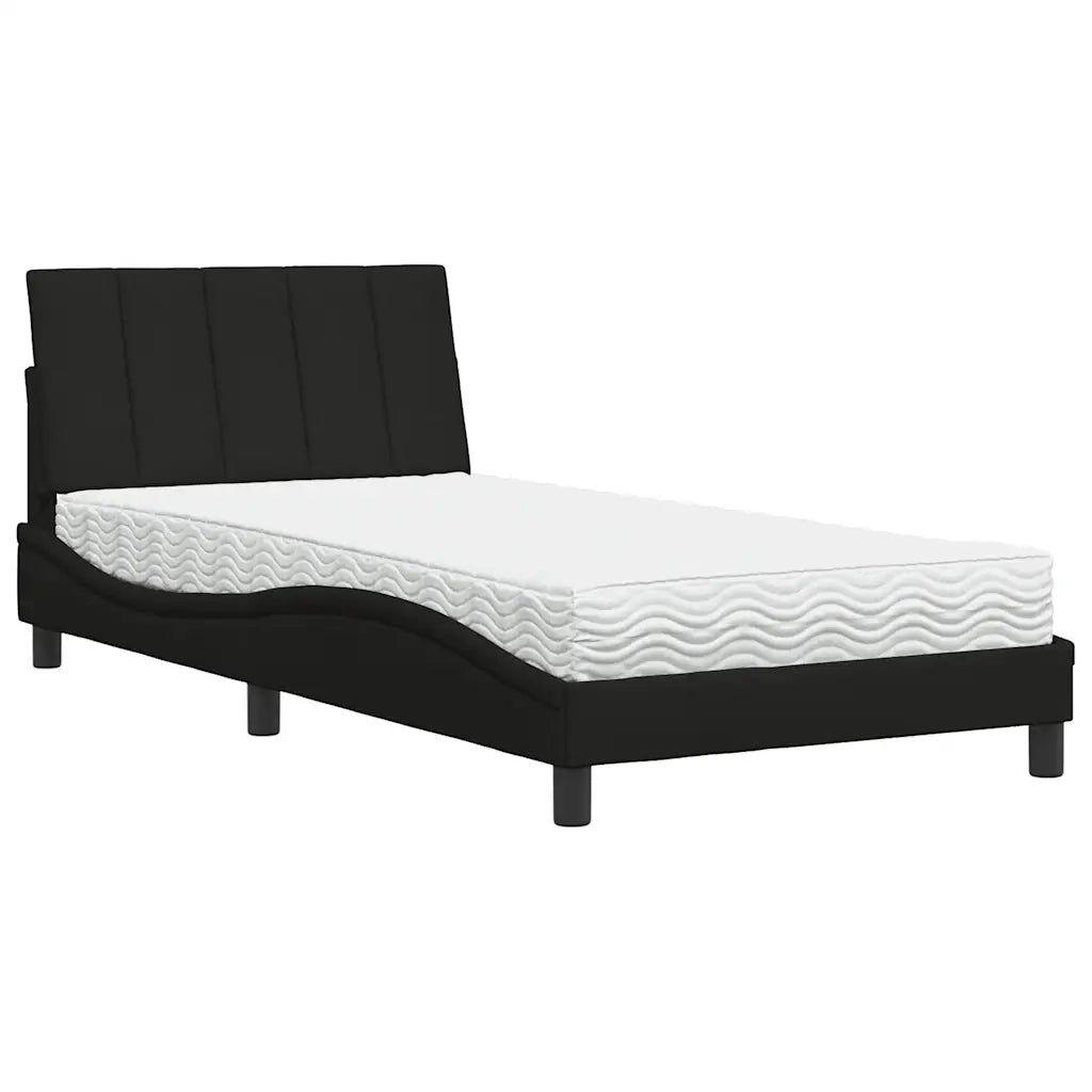 Letto con Materasso-Struttura Letto con Materasso Hanko Nero 100x200 cm in Tessuto