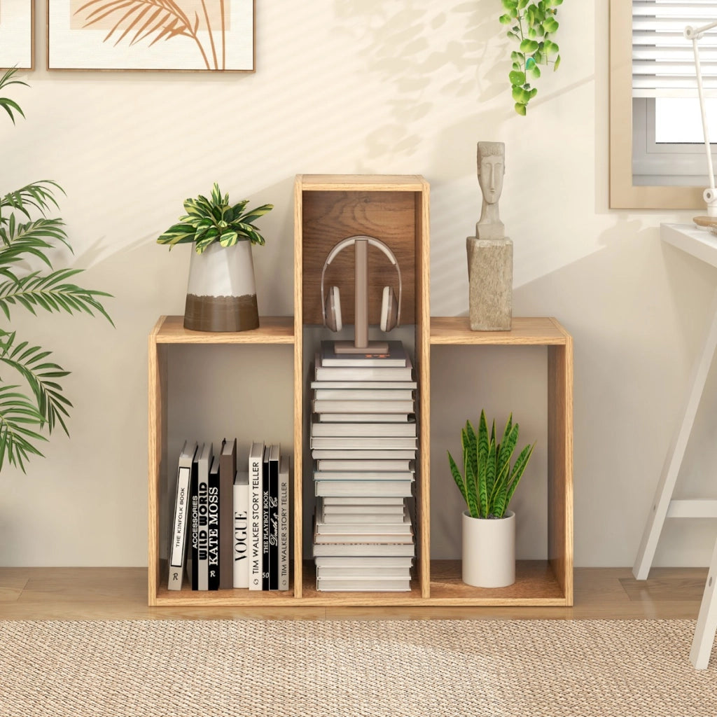 Libreria angolare autoportante per soggiorno studio ufficio, Libreria convessa a 3 ripiani da esposizione Naturale