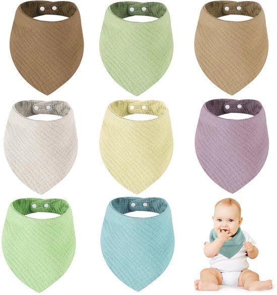 Set di 8 Slabbettoni per Bambino, Slabbettoni Molli e Assorbenti in Muslina, Slabbettoni con 2 Dati di Pressione Regolabili (Uomo e Donna)
