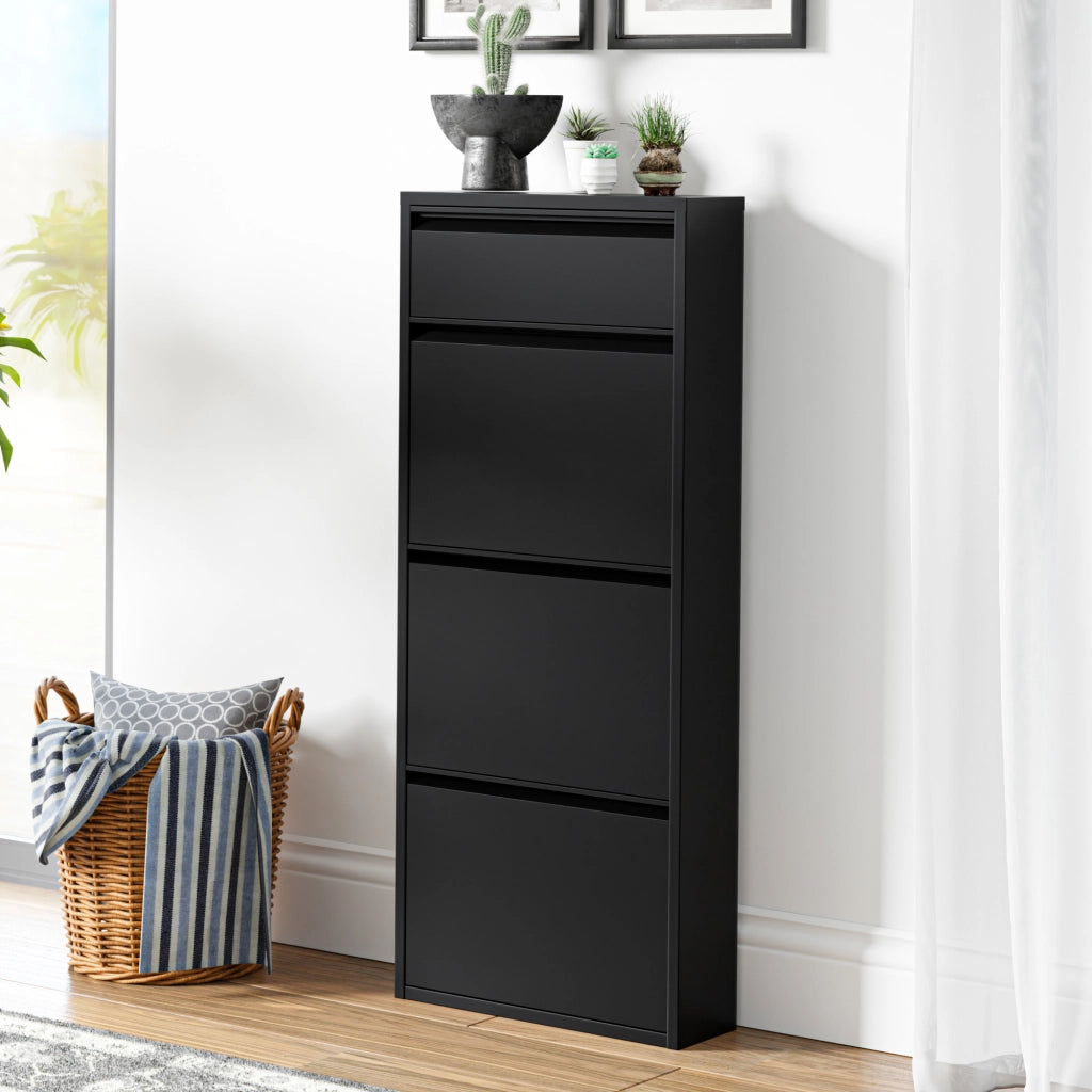 Scarpiera Sokndal con 3+1 Contenitori Ribaltabili Portascarpe in Metallo - Nero [en.casa]