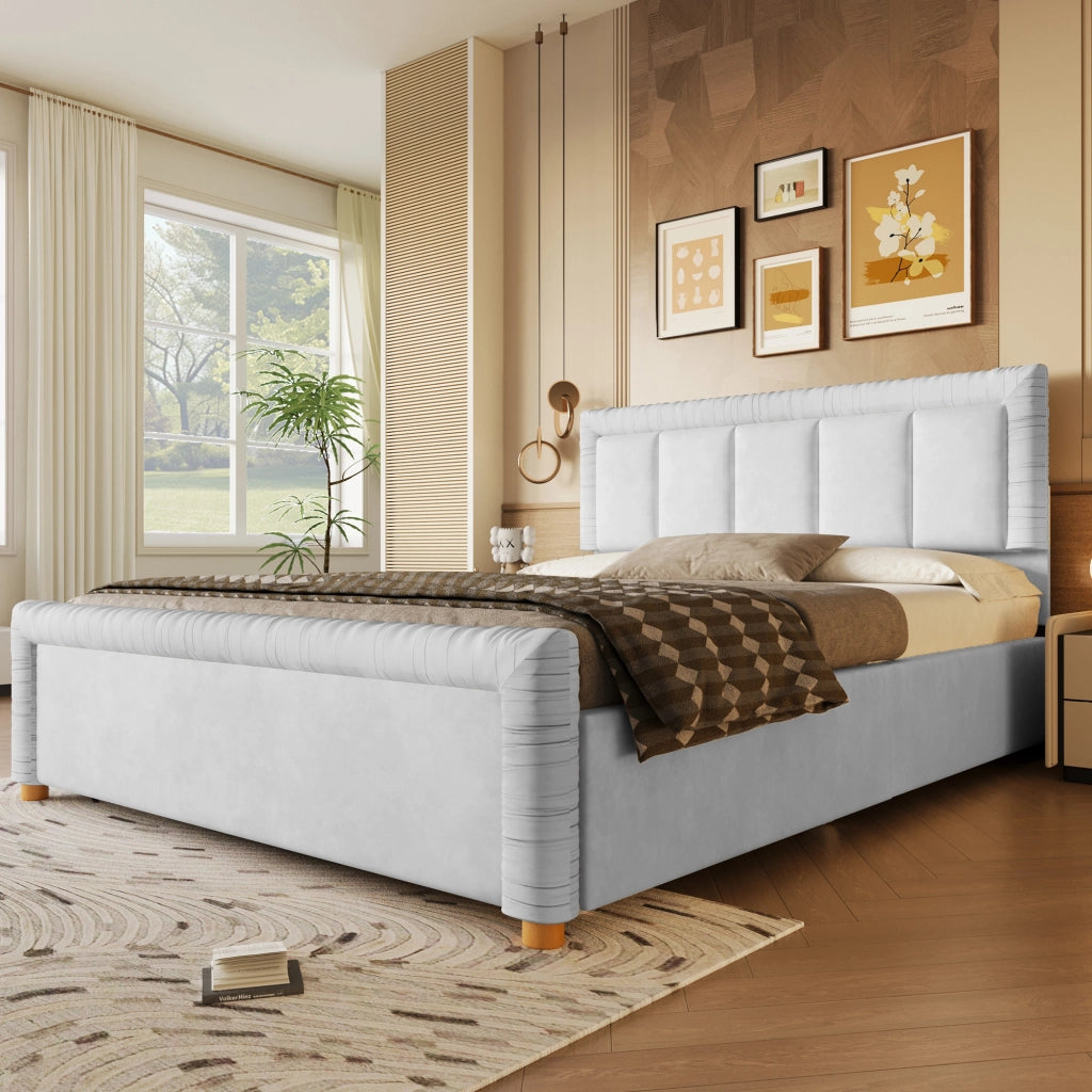 Letto imbottito 140x200 cm in velluto grigio con 2 cassetti e testiera imbottita