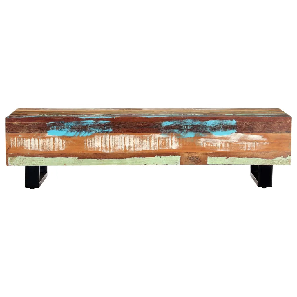 Tavolino da CaffÃ¨ 120x50x30cm Legno Massello Recuperato Acciaio cod mxl 19777