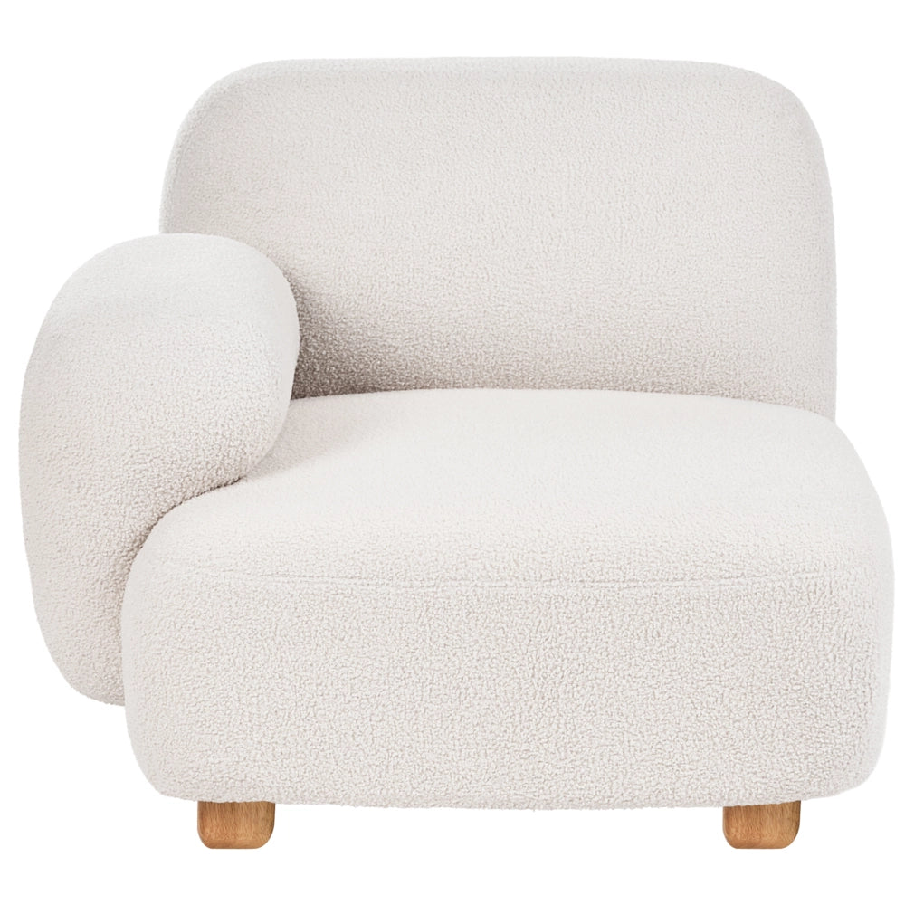 Modulo divano angolare Boucle a destra, 1 posto, in legno bianco sporco, con gambe in legno, moderno, monoposto