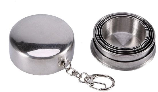 Portatile Bicchieri in Acciaio Inossidabile - Tazza da Campeggio Collapsabile - Bicchiere da Viaggio Portatile - Bicchiere Telescopico - Chiave a Sospensione - Disegno Spazievitore - Tazza da Viaggio