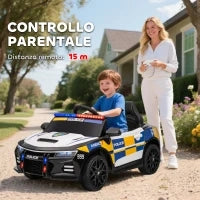 Macchina Elettrica per Bambini della Polizia con Telecomando, Clacson e Musica Integrata, 96x60x45 cm