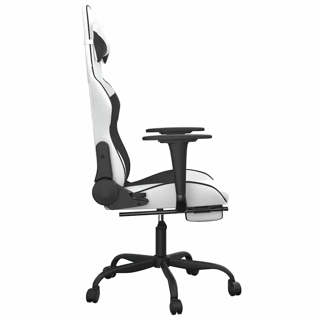 Sedia da Gaming | Sedia da e-sports Massaggio Poggiapiedi Bianco e Nero Similpelle