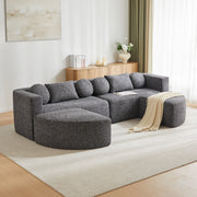 Divano modulare in chenille nero con funzione letto, struttura compressa, senza montaggio, 292 x 165 x 68 cm