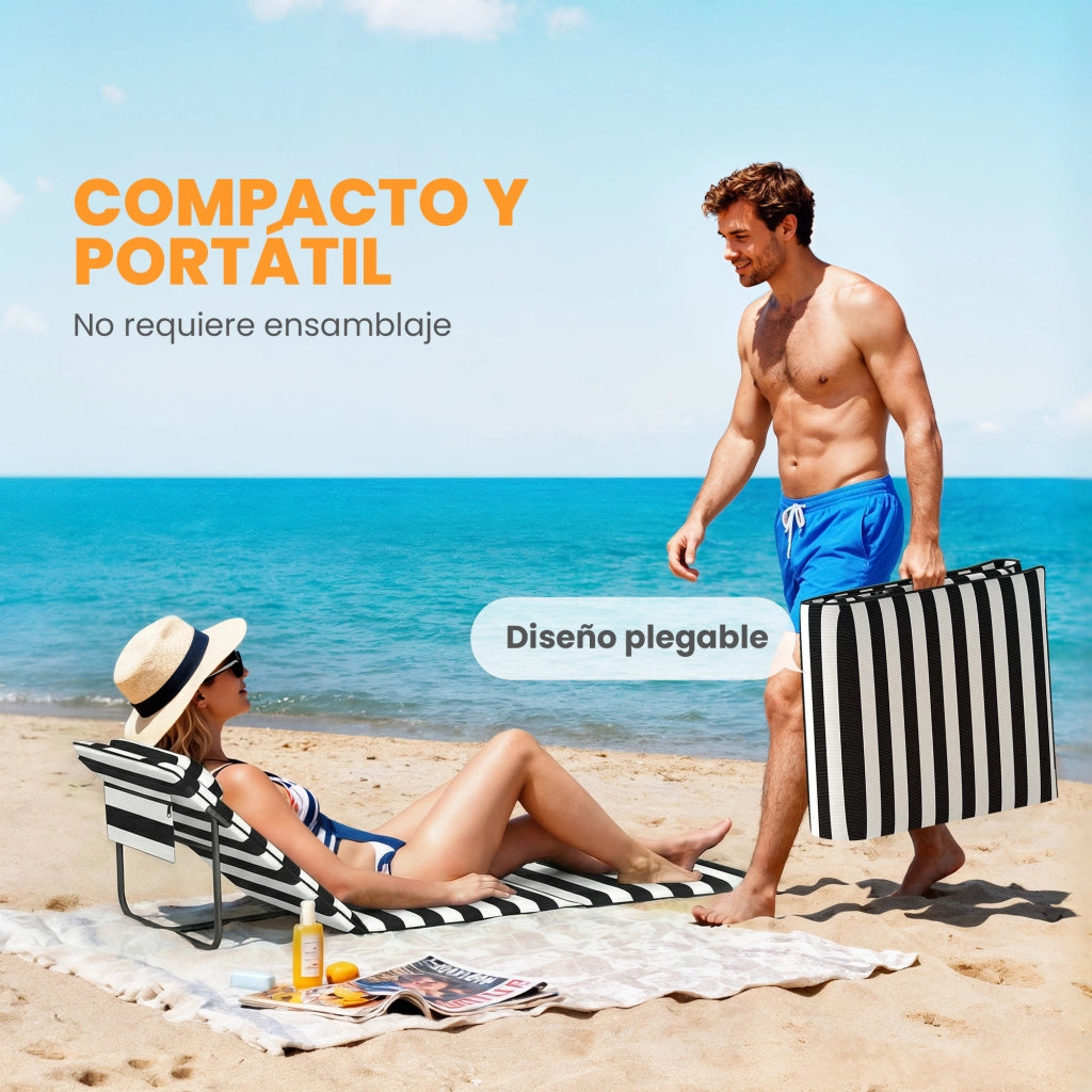 Set 2 Esterillas Playa Plegable con Respaldo Ajustable ¨C Zephmum ¨C Grigio Bianco 150x50x2 cm