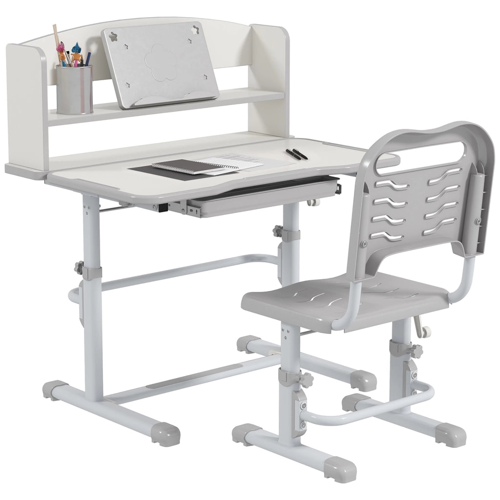 Scrivania per Bambini con Sedia Regolabile e Piano Inclinabile ¨C Zephmum ¨C Grigio