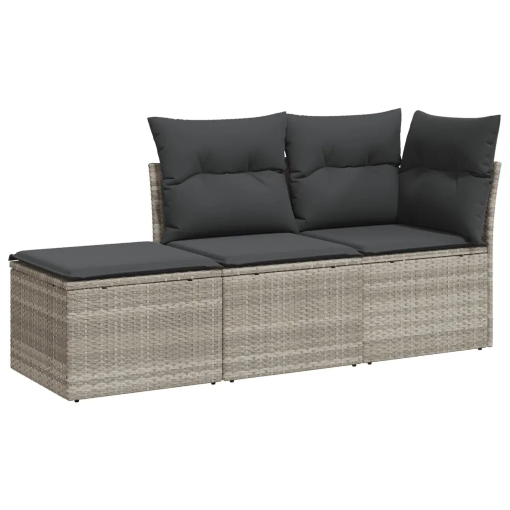 Set Divano da Giardino 3pz | Set Salotto da Giardino con Cuscini Grigio Chiaro Polyrattan
