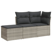 Set Divano da Giardino 3pz | Set Salotto da Giardino con Cuscini Grigio Chiaro Polyrattan