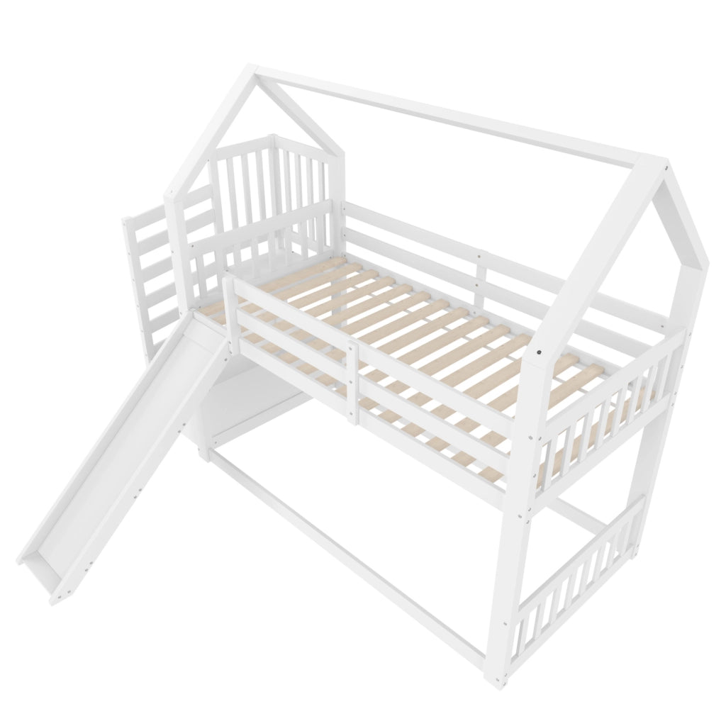Letto a castello con scivolo e scala contenitore, casa letto per bambini