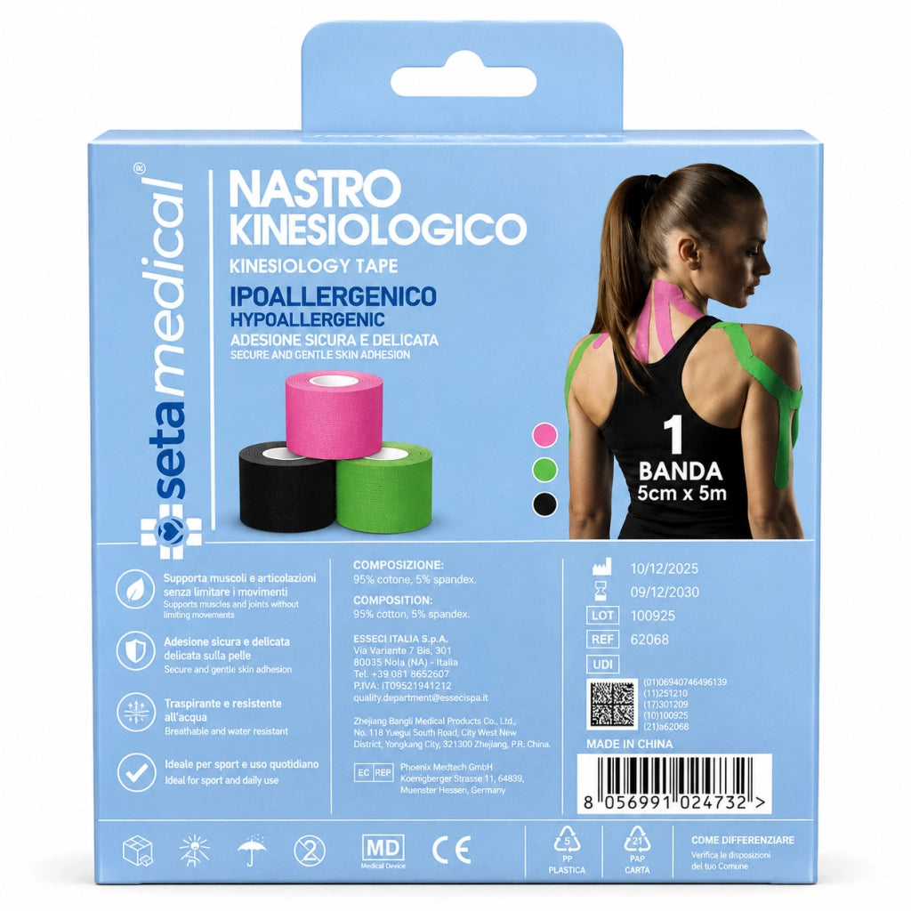 NASTRO KINESIOLOGICO IPOALLERGENICO 5CM x 5M TAPE ELASTICO SPORT VARI COLORI