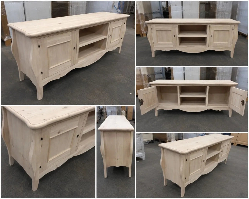Porta tv  classico in legno bombato 2 porte grezzo l.160 p.50 h.61 (3084) - Mobili 2G
