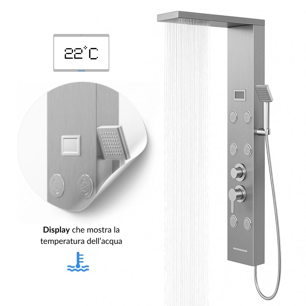 Colonna doccia york acciaio 4 funzioni display controllo temperatura 2 finiture *** finitura- cromo spazzolato, confe...