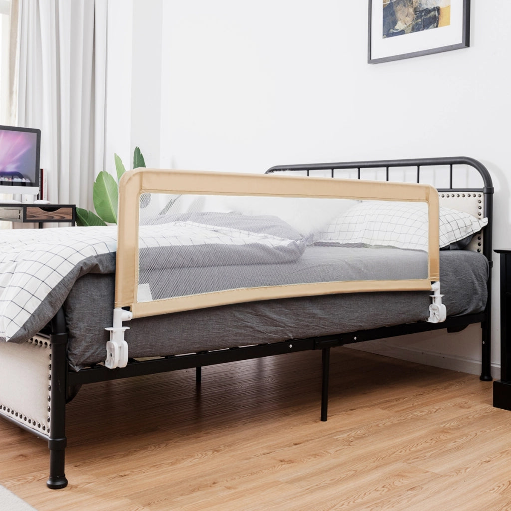 Sponda per il letto per bambini, Sponda con altezza regolabile con tessuto a rete durevole, Beige