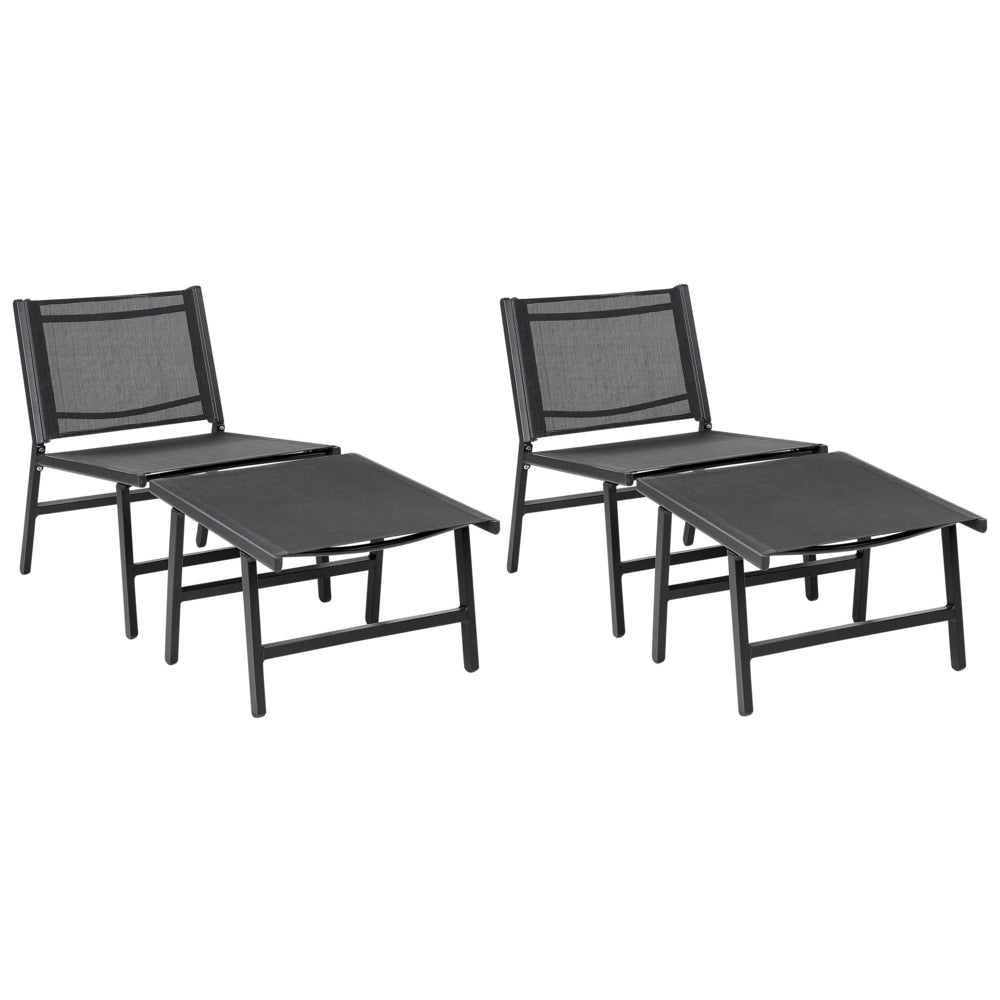 Set di 2 sedie da giardino Seduta in textilene nero Schienale in metallo con poggiapiedi Design moderno per esterni