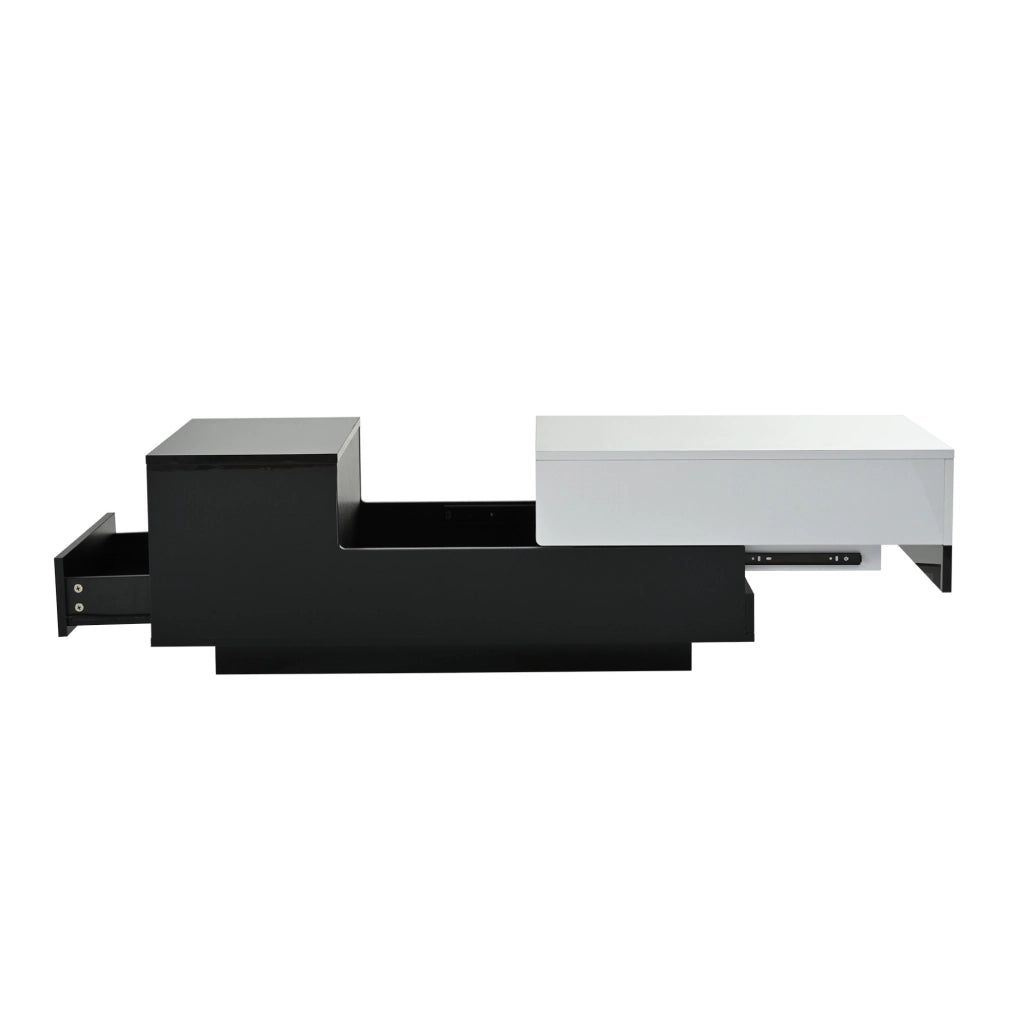 Tavolino da salotto rettangolare 100 x 50 x 38 cm in truciolare bianco e nero; con 2 cassetti