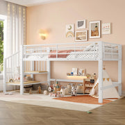 Letto alto semialto bianco con scala portaoggetti in MDF e metallo 90x200 cm