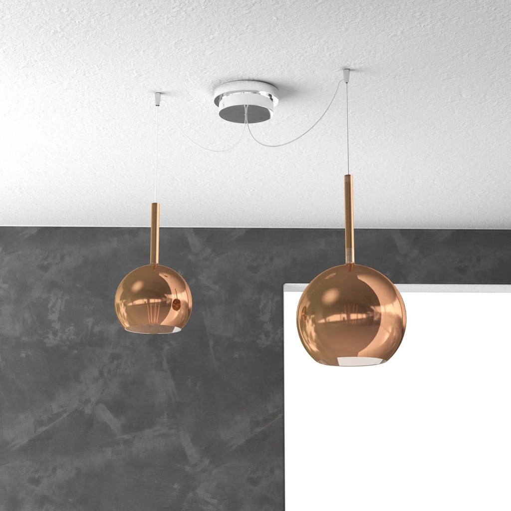 Lampadario Contemporaneo Future Metallo Cromo Vetro Rame 2 Luci E27