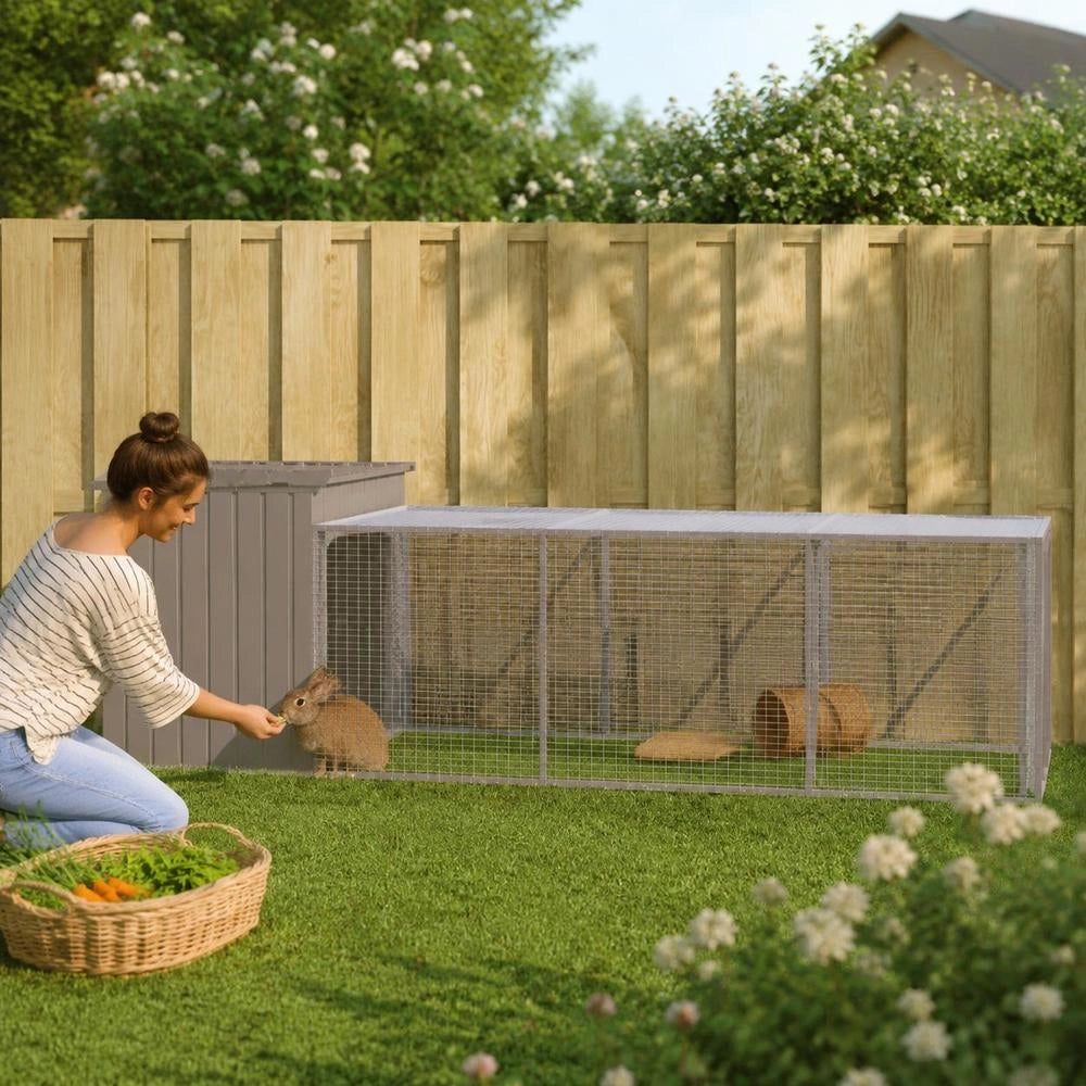 Chicken Cage With Run, Light Grey, 110x405x110 Cm, Galvanized Steel