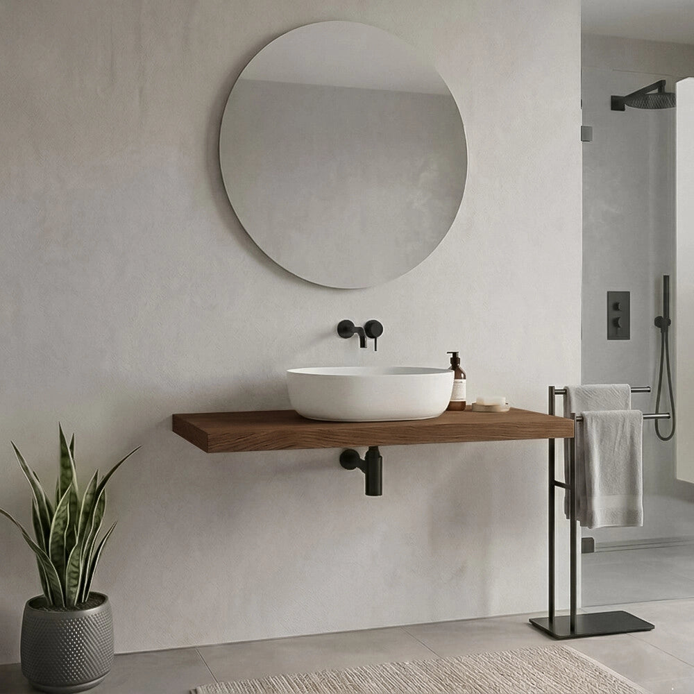 Mensolone bagno 120 cm in legno effetto rovere scuro Levia