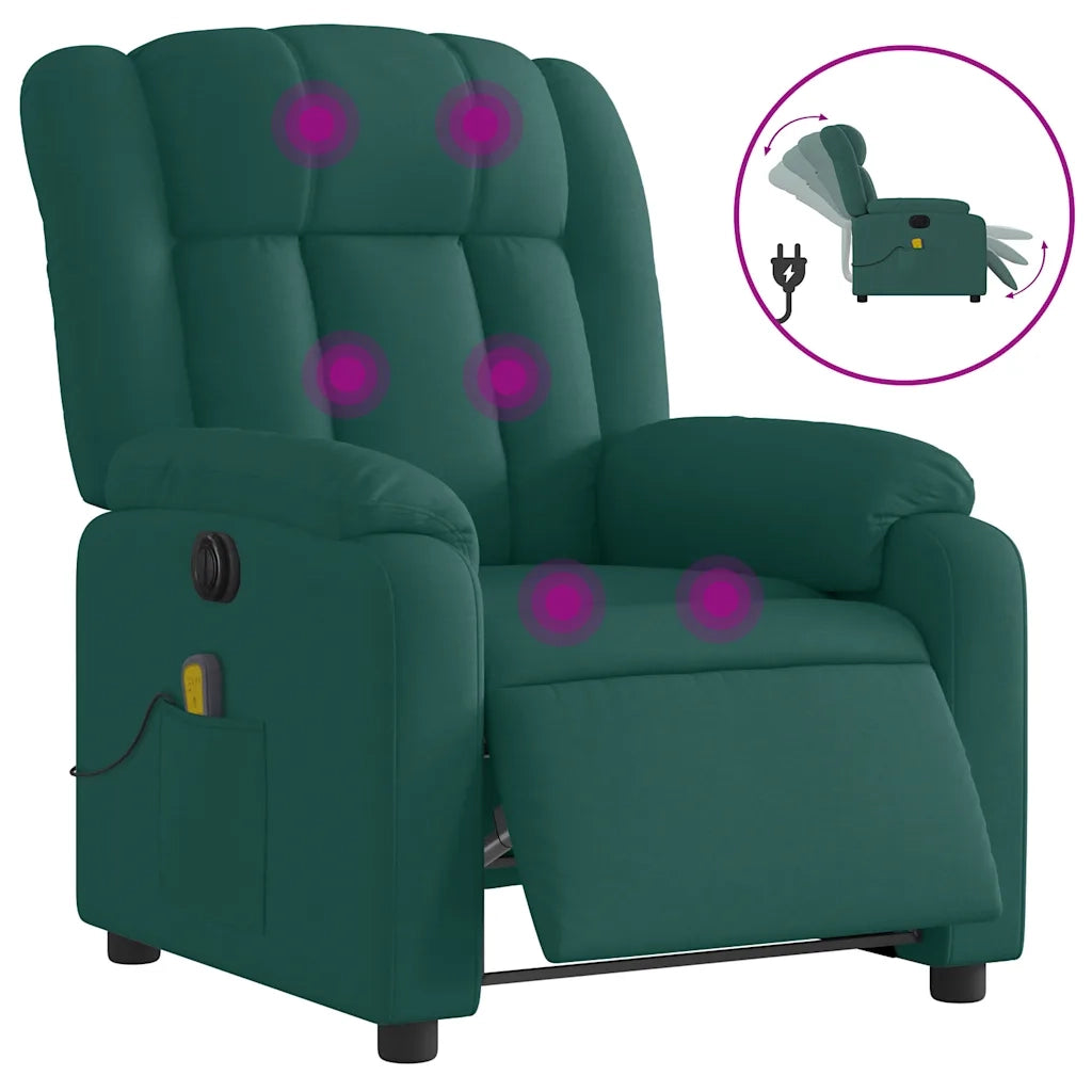 Divano Sedia-Poltrona Massaggiante Reclinabile Elettrica Verde Scuro Tessuto 996353