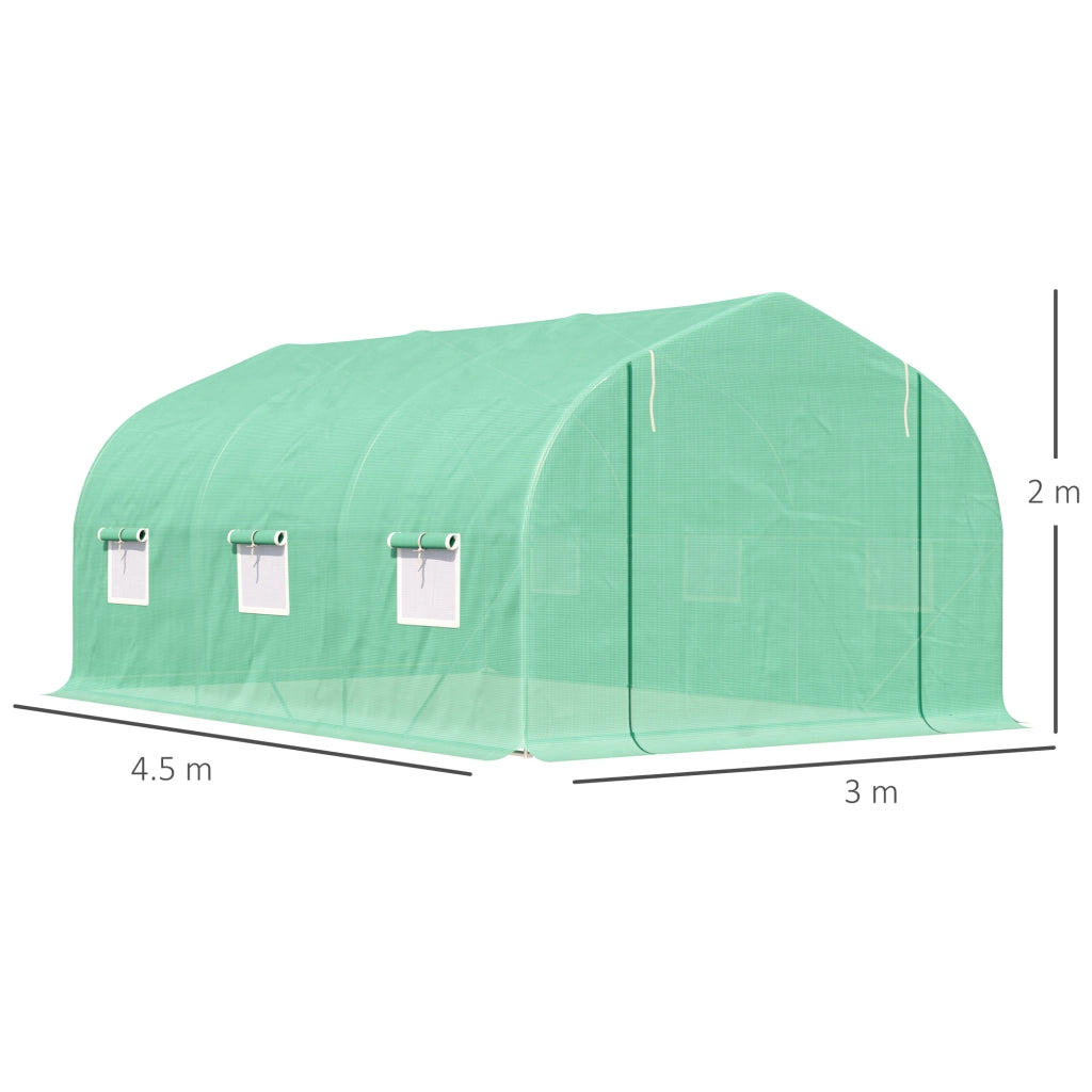 Serra da giardino in PE 450 × 300 × 205 cm con struttura in acciaio zincato, verde